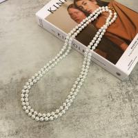 Tröja kedja halsband, Glass Pearl, med Mässing, guldfärg pläterade, mode smycken & för kvinna, vit, Längd Ca 80 cm, Säljs av PC