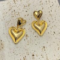 Pendientes de Perno en Latón, metal, Corazón, 18K chapado en oro, Joyería & para mujer, dorado, libre de níquel, plomo & cadmio, 28mm, Vendido por Par