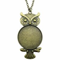 Pendentif en alliage de zinc Cabochon Cadre, hibou, Plaqué de couleur de bronze antique, Vintage & longueur différente pour le choix & DIY, plus de couleurs à choisir, protéger l'environnement, sans nickel, plomb et cadmium, 35mm, Vendu par PC