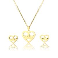 Fashion Stainless Steel Jewelry Sets Stud Earring & necklace 304 Stainless Steel Heart 2 pieces & fashion jewelry & for woman golden Length Approx 17.72 Inch Sold By Set