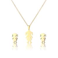 Fashion Stainless Steel Jewelry Sets Stud Earring & necklace 304 Stainless Steel 2 pieces & fashion jewelry & for woman golden Length Approx 17.72 Inch Sold By Set