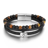 Bracelets de pierres précieuses, cuir PU, avec pierre gemme & Acier inoxydable 304, trois couches & différents matériaux pour le choix & pour homme, Longueur Environ 8.46 pouce, Vendu par PC