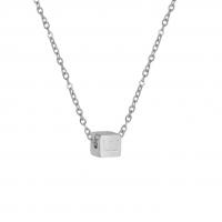 Collier de bijoux en acier inoxydable, Acier inoxydable 304, avec 5cm chaînes de rallonge, cube, poli, lettres sont de A à Z & unisexe, couleur originale, 5x5mm, Longueur 45 cm, Vendu par PC