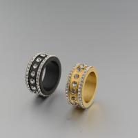 Rhinestone Stainless Steel Finger Ring Titanium Steel Round plated & with rhinestone US Ring Sold By PC