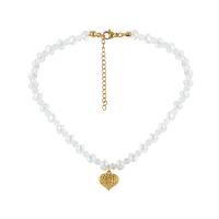 Kunststof parel ketting, Plastic Pearl, met 304 roestvrij staal, met 2inch extender keten, Hart, echt goud verguld, mode sieraden & voor vrouw, Lengte Ca 15 inch, Verkocht door PC