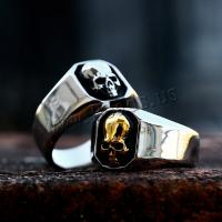 Partículas de acero anillo, Calavera, pulido, estilo punky & diverso tamaño para la opción & para hombre, más colores para la opción, tamaño:7-13, Vendido por UD