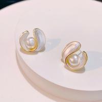 Zinklegering oorknoppen, Zinc Alloy, met Plastic Pearl, hoge kwaliteit verguld en nooit vervagen, mode sieraden & voor vrouw, gouden, nikkel, lood en cadmium vrij, 20x17mm, Verkocht door pair