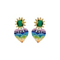 Pendientes de Perno de Aleación de Zinc, con Hoja de acetato & resina, Corazón, chapado en color dorado, Joyería & para mujer, libre de níquel, plomo & cadmio, 65x40mm, Vendido por Par