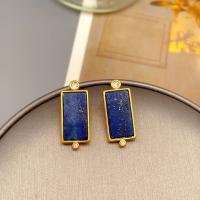 Mässing Stud Örhänge, med Lapis lazuli, 18K guldpläterad, mode smycken & för kvinna & med strass, nickel, bly och kadmium gratis, 23x10mm, Säljs av Par