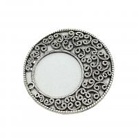 Pendentifs creux en alliage de zinc, Plat rond, Plaqué de couleur d'argent, Vintage & DIY, protéger l'environnement, sans nickel, plomb et cadmium, 41x41mm, Environ 100PC/sac, Vendu par sac