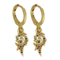 Boucle d'oreille Creole cerceau laiton, Placage de couleur d'or, bijoux de mode & pavé de micro zircon & pour femme, protéger l'environnement, sans nickel, plomb et cadmium, 30mm,12*17*2mm, Vendu par paire