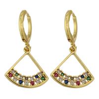 Boucle d'oreille Creole cerceau laiton, Placage de couleur d'or, bijoux de mode & pavé de micro zircon & pour femme, protéger l'environnement, sans nickel, plomb et cadmium, 29mm,16*16*2mm, Vendu par paire