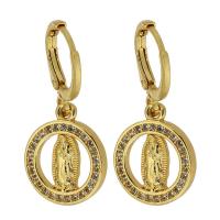 Boucle d'oreille Creole cerceau laiton, Placage de couleur d'or, bijoux de mode & pavé de micro zircon & pour femme, protéger l'environnement, sans nickel, plomb et cadmium, 28mm,13*15*2mm, Vendu par paire