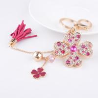 Zinc Alloy Key Clasp Four Leaf Clover real gold plated Unisex & enamel & with rhinestone nickel lead & cadmium free 18*12.5*5.5cm 6.5cm Sold By PC