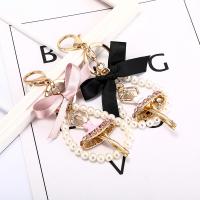 Zinc Alloy Key Clasp with Plastic Pearl polished Unisex & with rhinestone nickel lead & cadmium free 4*14.5cm Sold By PC