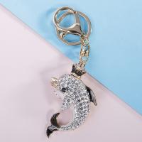 Zinc Alloy Key Clasp Dolphin Unisex & with rhinestone nickel lead & cadmium free 4*13cm Sold By PC