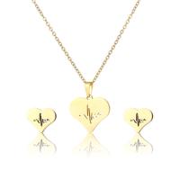 Fashion Stainless Steel Jewelry Sets Stud Earring & necklace 304 Stainless Steel Heart 2 pieces & fashion jewelry & for woman golden Length Approx 17.72 Inch Sold By Set