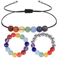 Gemstone jóias moda, Anel de dedo & Bracelete / Pulseira, misto de pedras semi-preciosas, with Fio de cera & cobre, Roda, feito à mão, Vario tipos a sua escolha & para mulher, Mais cores pare escolha, vendido por PC