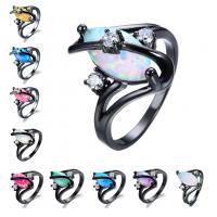 Gemstone Finger Ring, cobre, with Opala, Olho de cavalo, banhado, tamanho diferente para a escolha & micro pavimento em zircônia cúbica & para mulher, Mais cores pare escolha, tamanho:5-11, vendido por PC