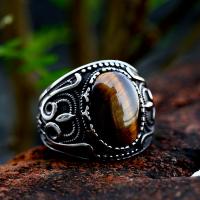 Titanium Steel Finger Ring, -val Tiger Eye, csiszolt, Vintage & különböző méretű a választás & az ember, Méret:7-13, Által értékesített PC