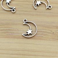 Zinc alliage Moon pendentifs, alliage de zinc, Lune et Etoile, Plaqué de couleur d'argent, Vintage & DIY & creux, protéger l'environnement, sans nickel, plomb et cadmium, 9x14mm, Environ 100PC/sac, Vendu par sac