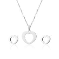 Fashion Stainless Steel Jewelry Sets Stud Earring & necklace 304 Stainless Steel Heart 2 pieces & fashion jewelry & for woman silver color Length Approx 17.72 Inch Sold By Set