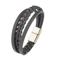 PU leder koord armbanden, zinklegering magnetische sluiting, plated, drie lagen & Vintage & voor de mens, meer kleuren voor de keuze, Lengte 21 cm, Verkocht door PC