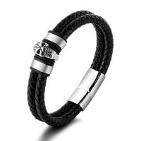 Bracelets cordon PU, cuir PU, acier inoxydable 316 fermoir magnétique, crane, le style de punk & pour homme, noire, 16mm, Longueur 21 cm, Vendu par PC