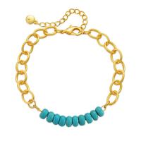 Fashion Turquoise Armbanden, Messing, met turkoois, met 6cm extender keten, gold plated, Verstelbare & voor vrouw, nikkel, lood en cadmium vrij, Lengte 16.5 cm, Verkocht door PC