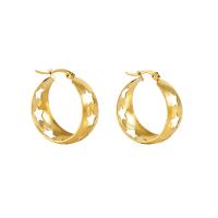 Mens acier inoxydable Hoop boucles d'oreilles, Acier inoxydable 304, Rond, pour femme & creux, doré, 23x29mm, Vendu par paire