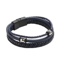 PU leder koord armbanden, met 304 roestvrij staal, mode sieraden & multilayer & uniseks, meer kleuren voor de keuze, Lengte Ca 21 cm, Verkocht door PC