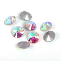 Kristall Cabochons, Flat Round, färgrik pläterade & rivoli tillbaka & fasetterad, Kristall, 14x14x6mm, 144PC/Bag, Säljs av Bag