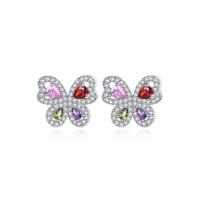 Messing Stud ørering, Butterfly, platin farve forgyldt, Micro Pave cubic zirconia & for kvinde, flere farver til valg, nikkel, bly & cadmium fri, 14.20x12mm, Solgt af par