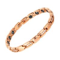 Bracelet d'acier titane, avec hématite magnétique, Plaqué d'or rose, bijoux de mode & pour femme & avec strass, Longueur Environ 7.5 pouce, Vendu par PC