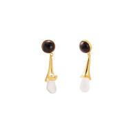 Brass Drop Earring with Black Agate & Crystal 18K gold plated fashion jewelry & for woman 42mm Sold By Pair