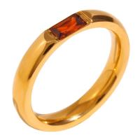 316L roestvrij staal Finger Ring, 18K vergulde, verschillende grootte voor keus & micro pave zirconia & voor vrouw, meer kleuren voor de keuze, Maat:6-8, Verkocht door PC