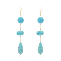 Boucle d'oreille turquoise, alliage de zinc, avec turquoise synthétique, bijoux de mode & pour femme, protéger l'environnement, sans nickel, plomb et cadmium, 102x16mm, Vendu par paire