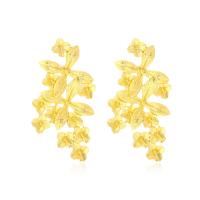 Pendientes de Perno de Aleación de Zinc, Hoja, chapado en color dorado, Joyería & para mujer, dorado, libre de níquel, plomo & cadmio, 58x33mm, Vendido por Par