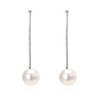 Freshwater Pearl øreringe, Zinc Alloy, med Plastic Pearl, mode smykker & for kvinde & med rhinestone, nikkel, bly & cadmium fri, 110x25mm, Solgt af par