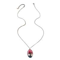 Collier de bijoux en alliage de zinc, avec résine, ovale, Placage de couleur argentée, pour femme, protéger l'environnement, sans nickel, plomb et cadmium, Longueur Environ 50-55 cm, Vendu par PC