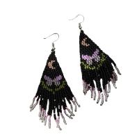 Fashion Fringe Boucles d'oreilles, Des billes de verre, avec alliage de zinc, Placage de couleur argentée, Style bohème & pour femme, noire, 35x100mm, Vendu par paire