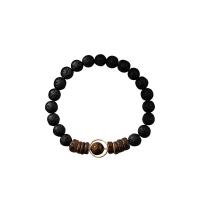 Gemstone Bracelets Lava with Wood Round vintage & elastic & for man black Length Approx 19 cm Sold By PC