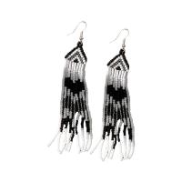 Fashion Fringe Boucles d'oreilles, Des billes de verre, avec alliage de zinc, Placage de couleur argentée, style folk & pour femme, plus de couleurs à choisir, 20x100mm, Vendu par paire