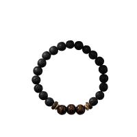 Edelsteen armbanden, Lava, met Hout, Ronde, Vintage & elastische & voor de mens, zwart, Lengte Ca 19 cm, Verkocht door PC