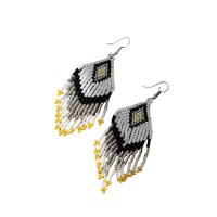 Fashion Fringe Oorbellen, Glazen kralen, met Zinc Alloy, silver plated, Bohemien stijl & voor vrouw, meer kleuren voor de keuze, 30x75mm, Verkocht door pair