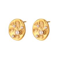 Roestvrij staal Stud Earrings, 304 roestvrij staal, mode sieraden, gouden, 11.80x14mm, Verkocht door pair