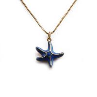 Brass Necklace with 5cm extender chain Starfish Vacuum Ion Plating enamel blue nickel lead & cadmium free Length 40 cm Sold By PC