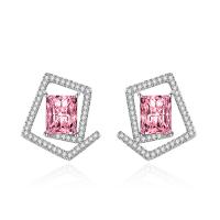 Kobber-nikkellegeringer Stud Earring, Geometrisk mønster, sølvfarvet forgyldt, for kvinde & med rhinestone & hule, flere farver til valg, 17.90x15.70mm, Solgt af par