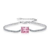 cupronickel bracelet, avec 2inch chaînes de rallonge, cadre, Placage de couleur argentée, pour femme & avec strass, plus de couleurs à choisir, 10.40x8.50mm, Longueur Environ 6.3 pouce, Vendu par PC