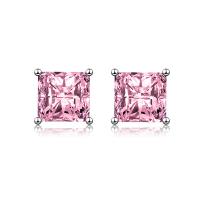 Kobber-nikkellegeringer Stud Earring, Square, sølvfarvet forgyldt, for kvinde & med rhinestone, flere farver til valg, 7.40x7.40mm, Solgt af par